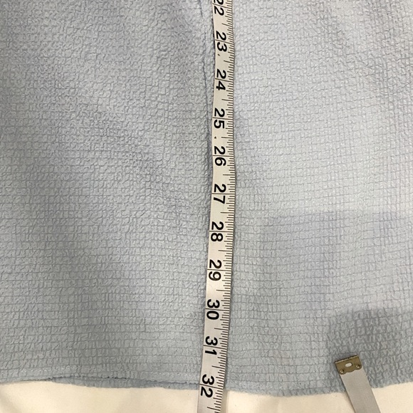 SABO Azure Light Blue Textured Crepe Silk Blend Keyhole Puff Sleeve Mini Dress L - Picture 12 of 12